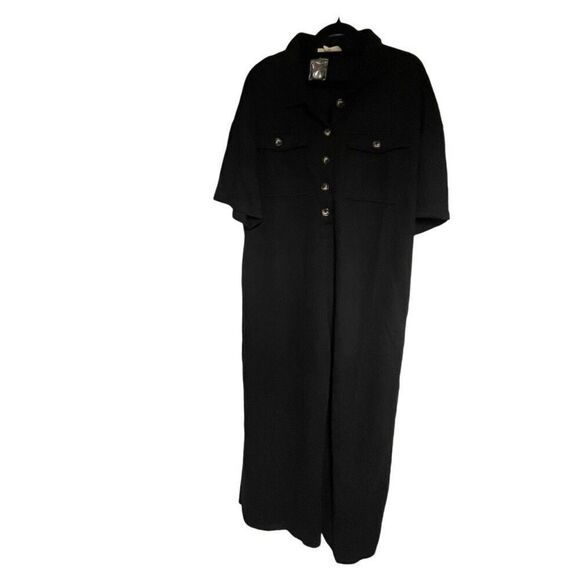 Jade by Jane Black Knit Button Front Wide Leg Jumpsuit - Picture 2 of 9